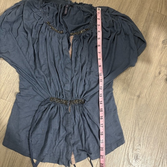 Anthropologie One September Beaded Tie Front Blouse Blue Sz Pet. Boho Fairy Y2K - Picture 7 of 14